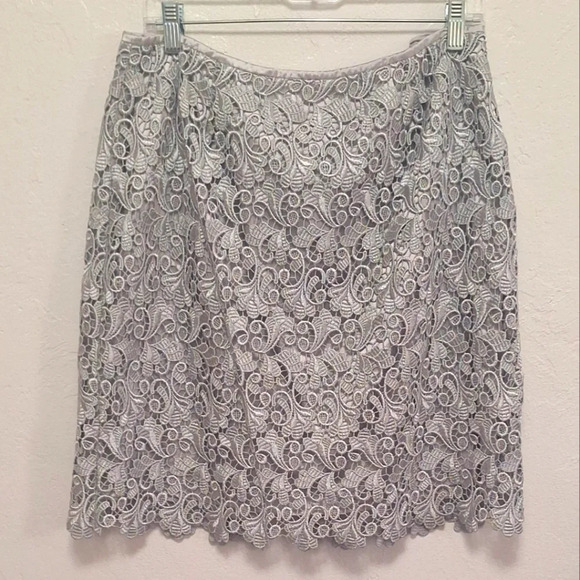 Embroidered Women's Silver Skirt Size 10P - Picture 1 of 6